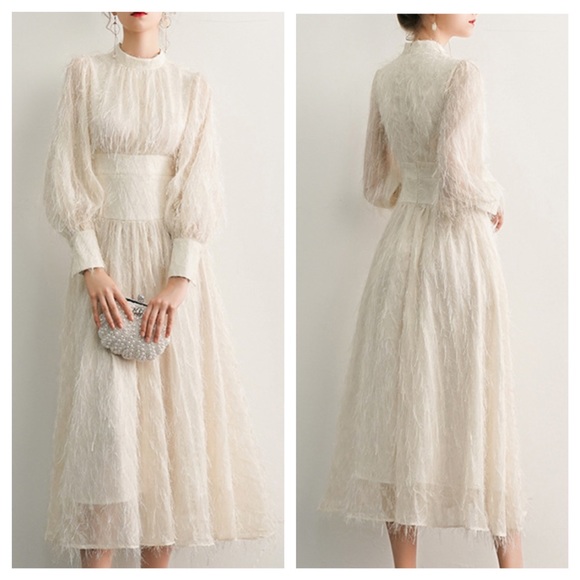π The Lecia Cream Eyelash Fringe Dress - Picture 2 of 8